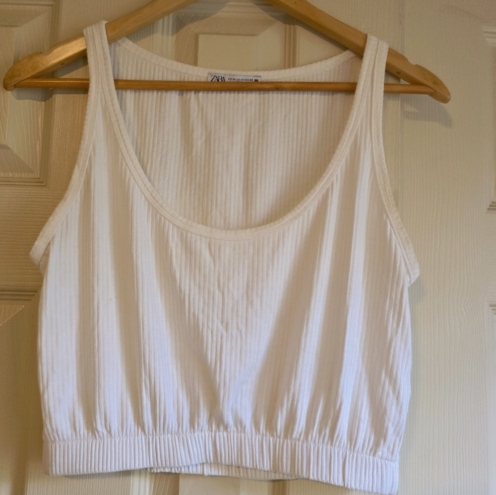 Zara Cream Ribbed Tank Top